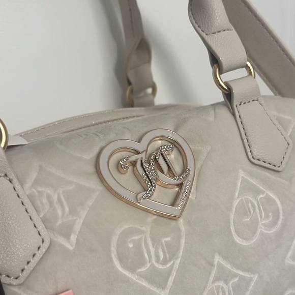NWT Juicy Couture Glitzed Out Cream Crossbody Velour Satchel Bag Purse - Picture 5 of 9